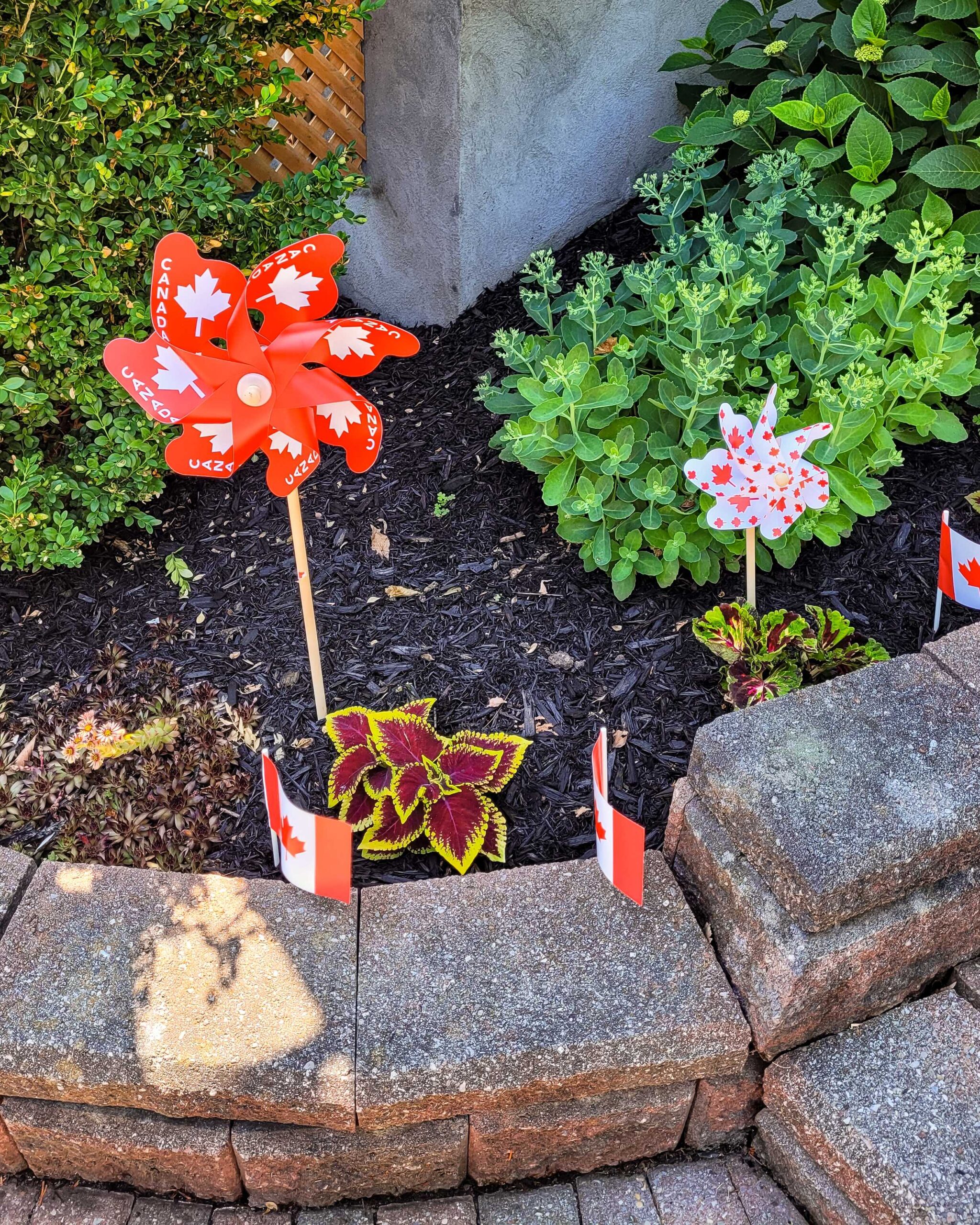 Windmill Canadian flag in ground