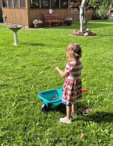 daughter picking up sticks